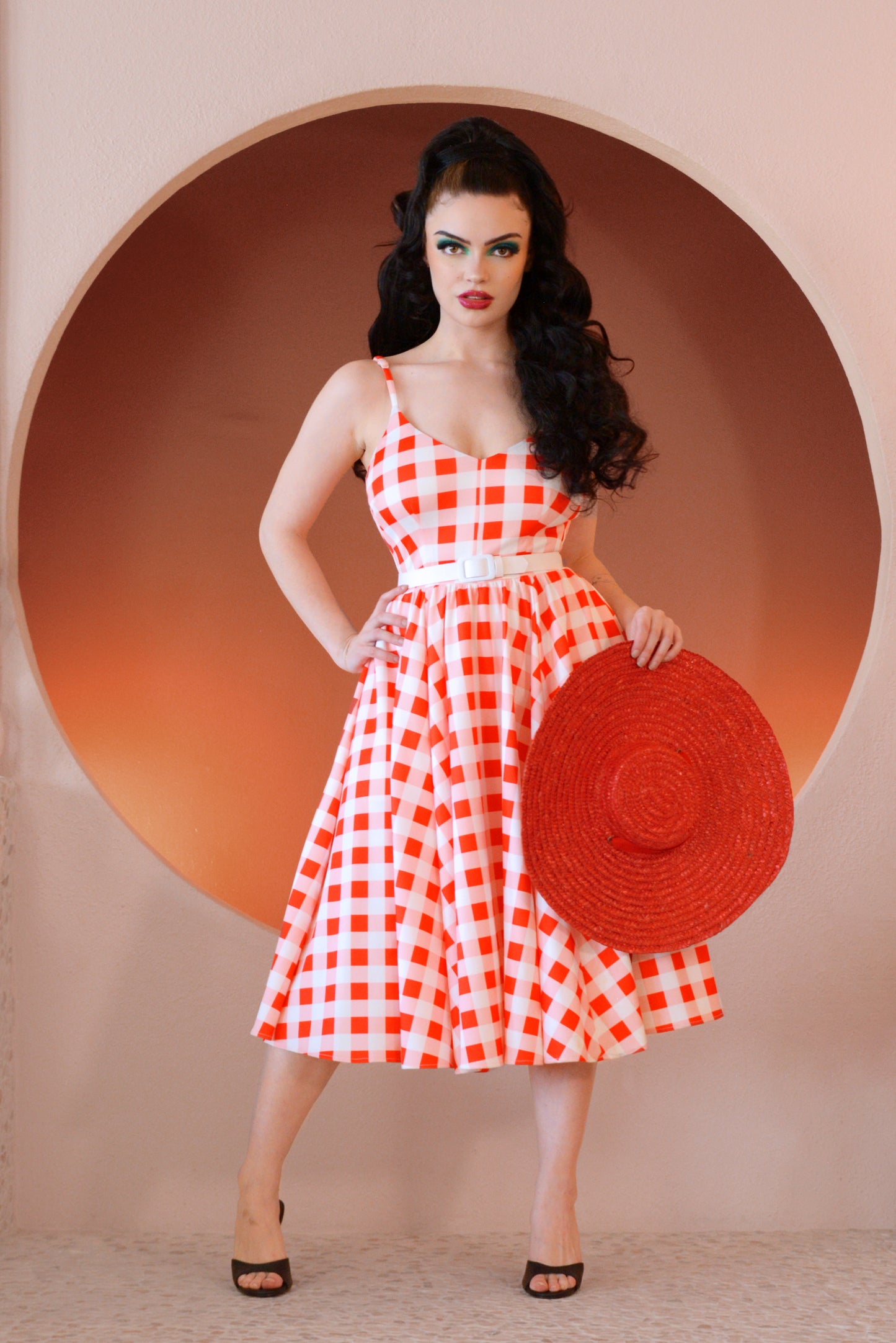 Amalie Ballerina Swing Dress in Red Gingham | Pinup Couture
