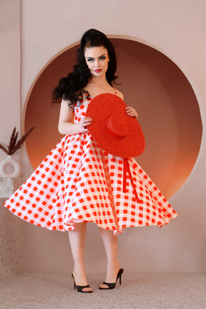 Amalie Ballerina Swing Dress in Red Gingham | Pinup Couture