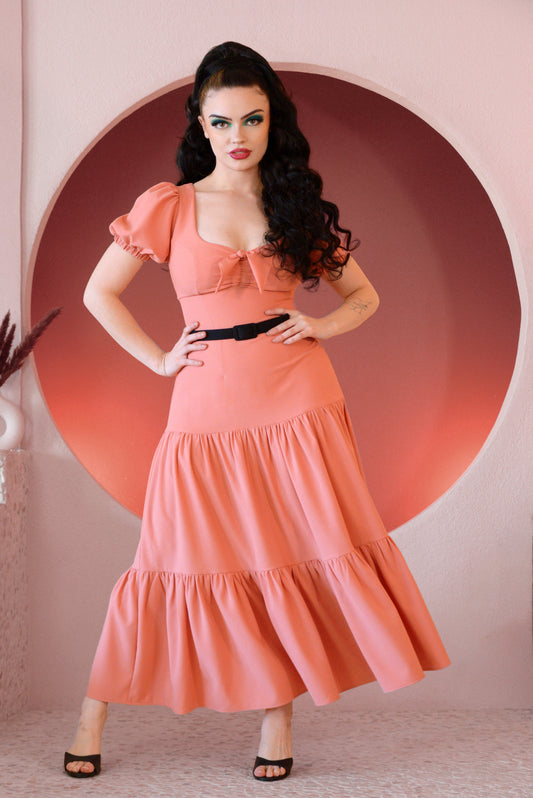 Pre Order - Catania Maxi Swing Dress in Flushed Pink Crepe | Amore Stella