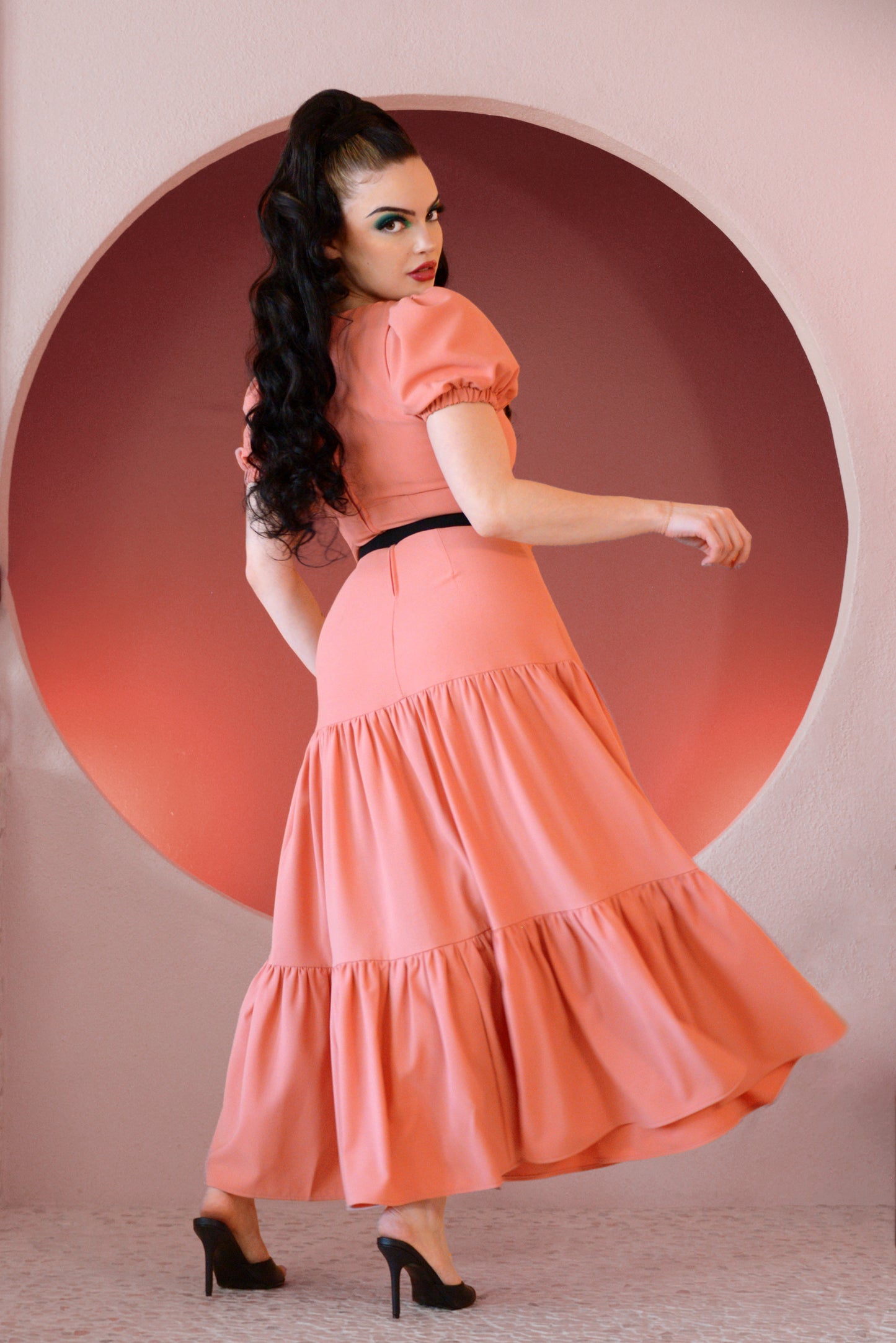 Pre Order - Catania Maxi Swing Dress in Flushed Pink Crepe | Amore Stella