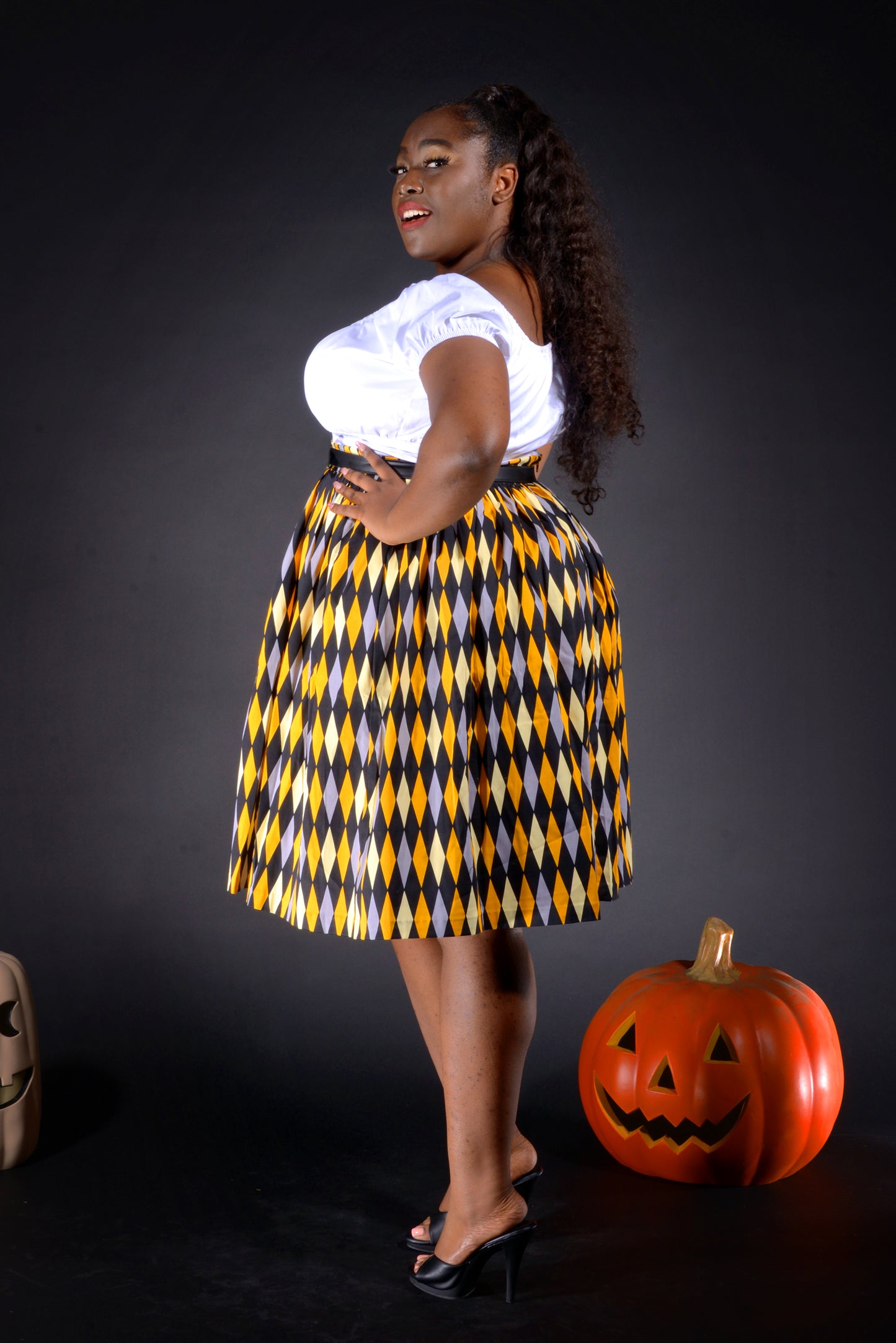Bella Vintage Gathered Swing Skirt in Yellow House Harlequin | Pinup Couture