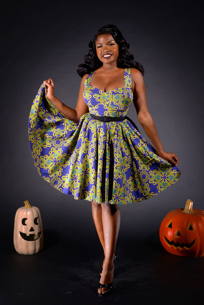 OYS - Final Sale - Vera Vintage Swing dress in Daddy Cthulhu Cotton Sateen | Laura Byrnes & Hope Johnstun