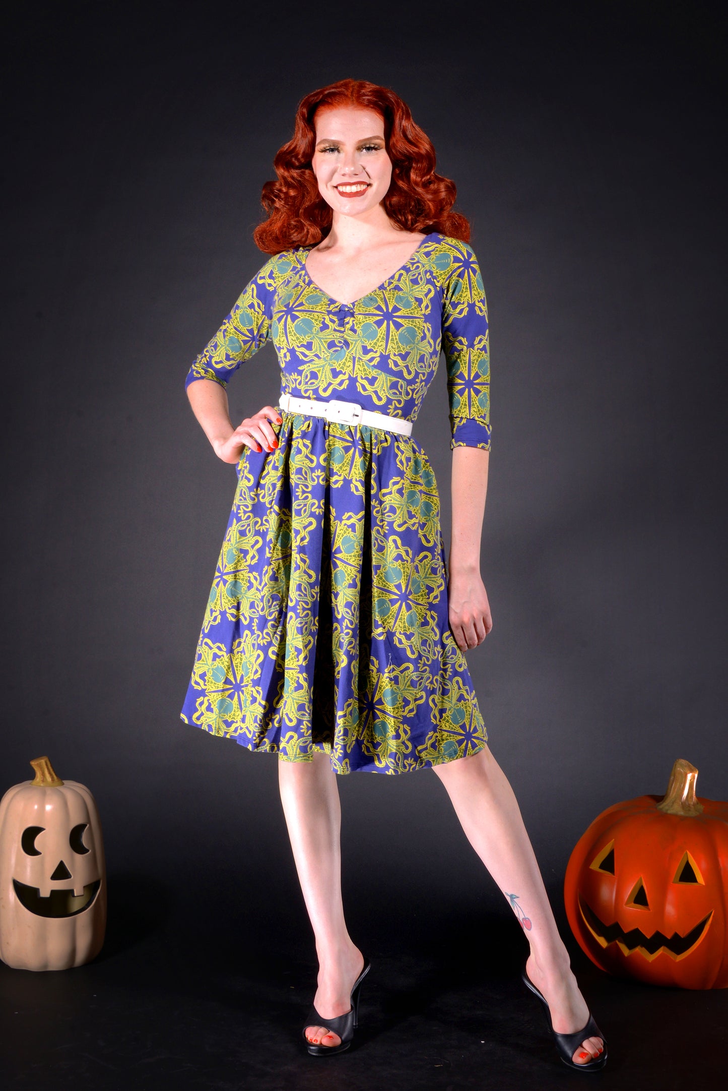 OYS - S - L - Final Sale - Kayla Swing Dress in Daddy Cthulhu Stretch Knit | Laura Byrnes & Hope Johnstun