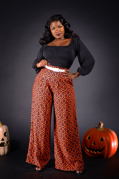 Dietrich Vintage Wide Leg Palazzo Pants in Hotel Hexagon Print 32" Inseam | Laura Byrnes Designs