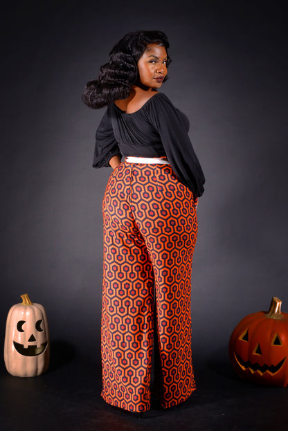 Dietrich Vintage Wide Leg Palazzo Pants in Hotel Hexagon Print 32" Inseam | Laura Byrnes Designs