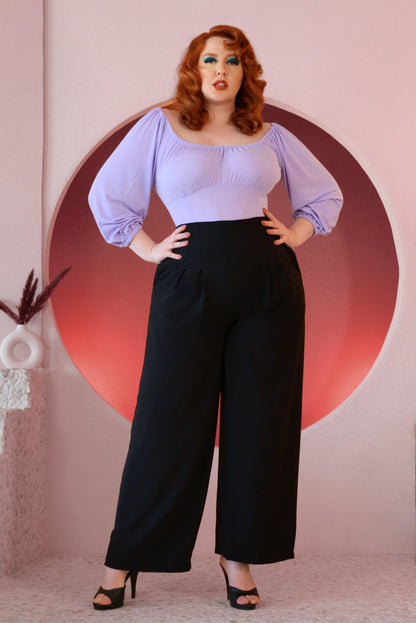 Hepburn Vintage Wide-Leg Trousers in Black Crepe | Laura Byrnes Design