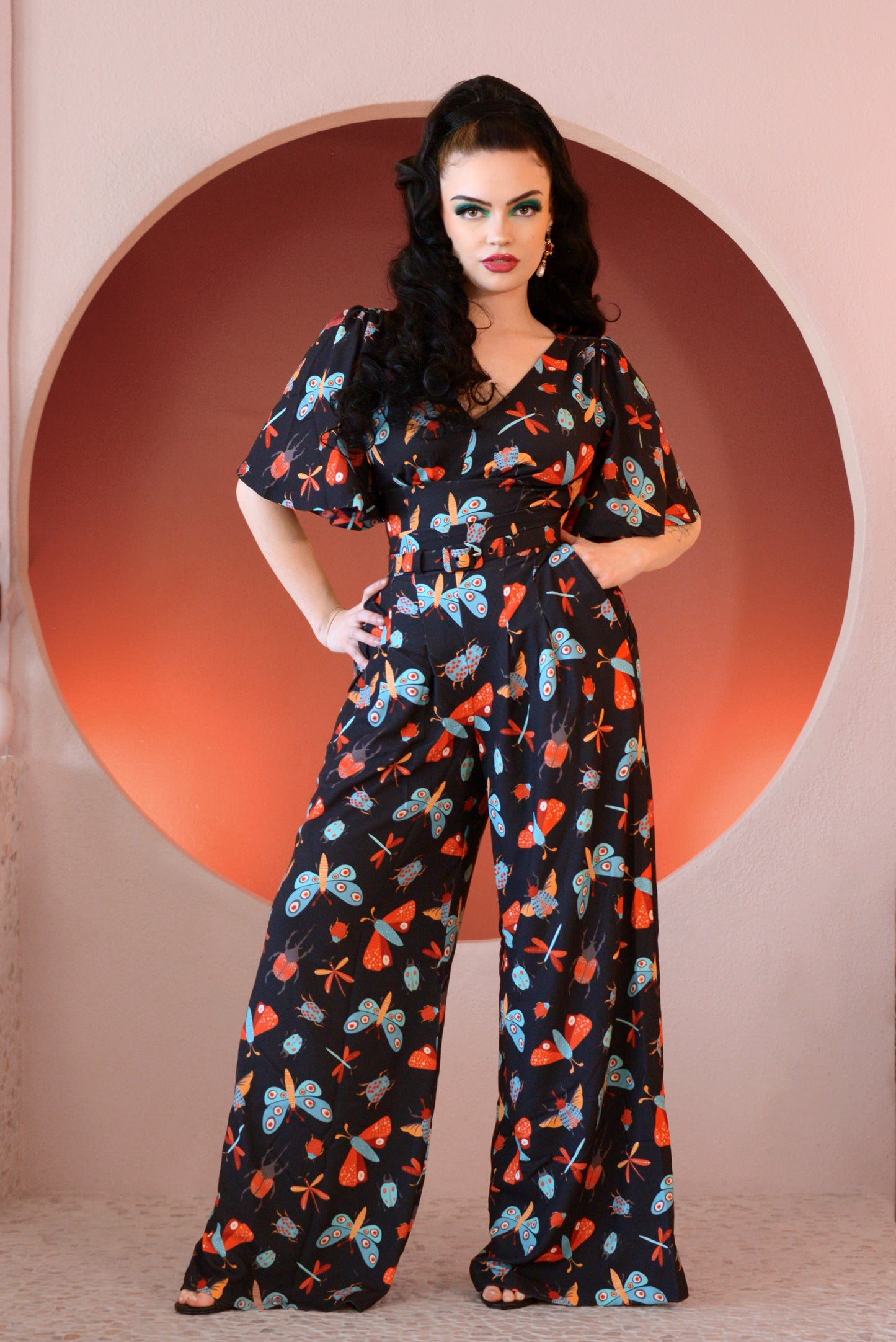 Dietrich 40s Wide Leg Vintage Trousers in Insect Print 32" Inseam | Laura Byrnes & Hope Johnstun