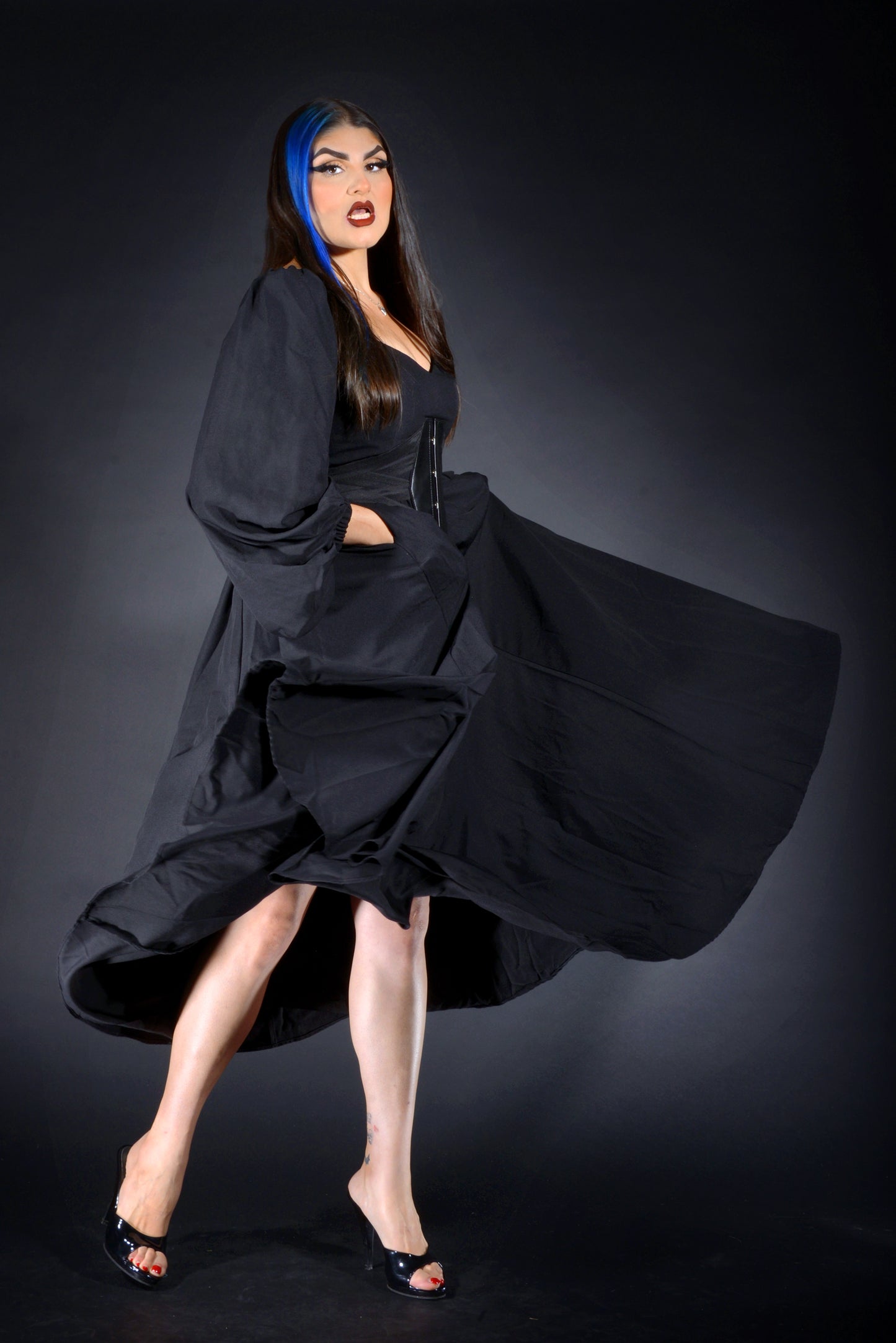Lucrezia Renaissance Maxi Gown in Solid Black Stretch Crepe | Laura Byrnes