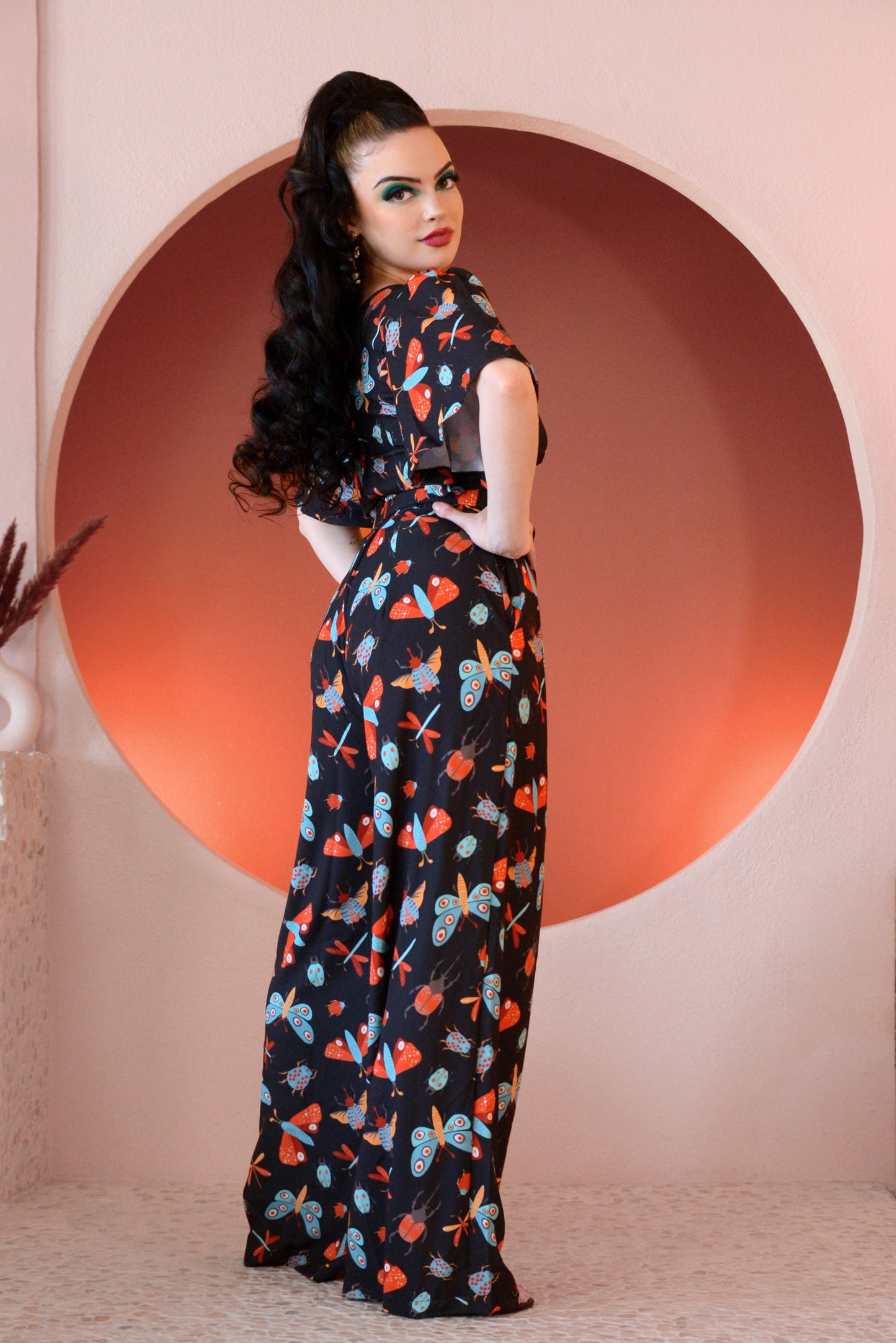 Final Sale - Dietrich 40s Wide Leg Vintage Trousers in Insect Print 32" Inseam | Laura Byrnes & Hope Johnstun
