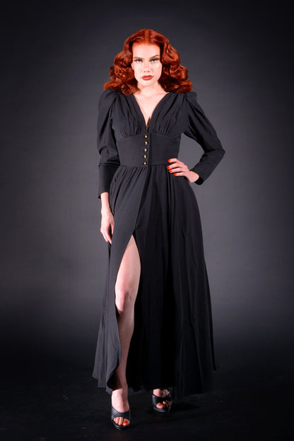 Clarice 40s Coat Dress in Solid Black Poly Crepe | Laura Byrnes Design