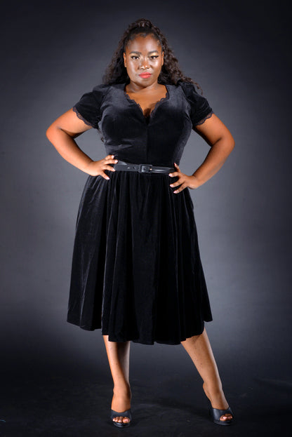 Final Sale - Lilith Swing Dress in Black Velvet | Laura Byrnes Design