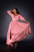 Molly Cottage 70s Maxi Gown in Mulberry Pink
