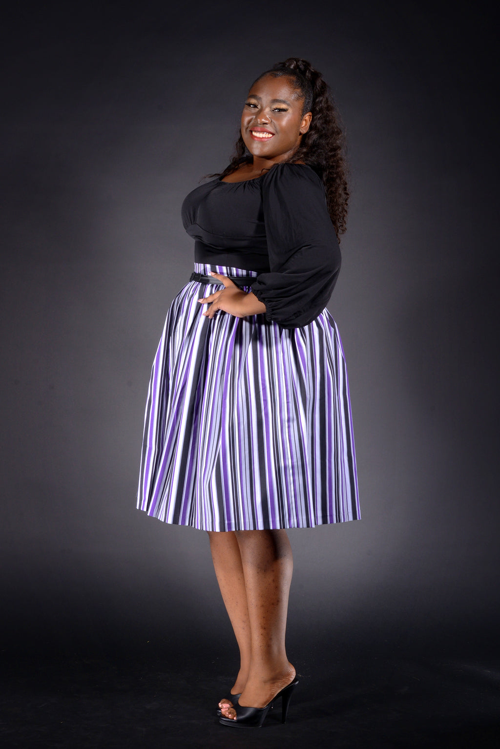 Bella Vintage Gathered Swing Skirt in Solstice Stripe Cotton Sateen | Pinup Couture