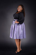 Bella Vintage Gathered Swing Skirt in Solstice Stripe Cotton Sateen | Pinup Couture