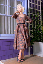 Priscilla Swing Dress in Gold and Black Medallions Print Stretch Twill