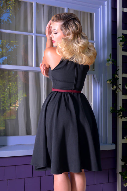 Final Sale - Harley Swing Dress in Black Twill | Pinup Couture