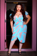 Michaela Wiggle Dress in Aqua Palm Print | Laura Byrnes