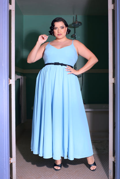 Final Sale - Amalie Ballerina Daytime Maxi Gown in Sky Blue Stretch Crepe | Laura Byrnes