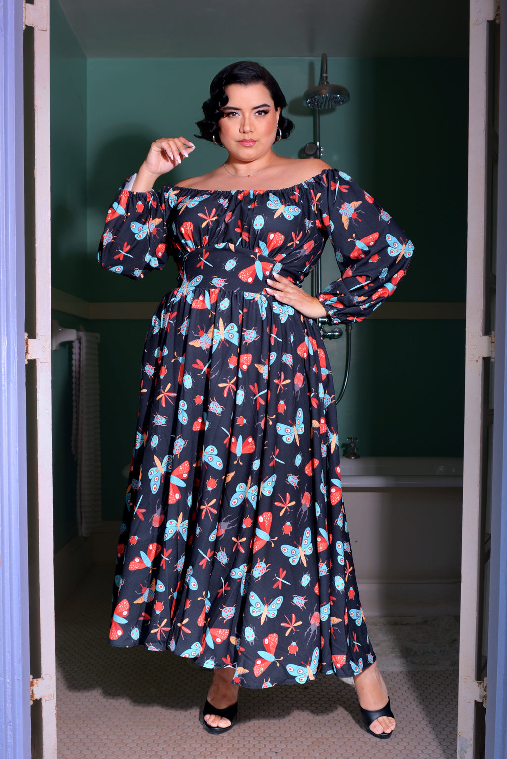 Swann 70s Maxi Dress in Insect Print Crepe | Laura Byrnes