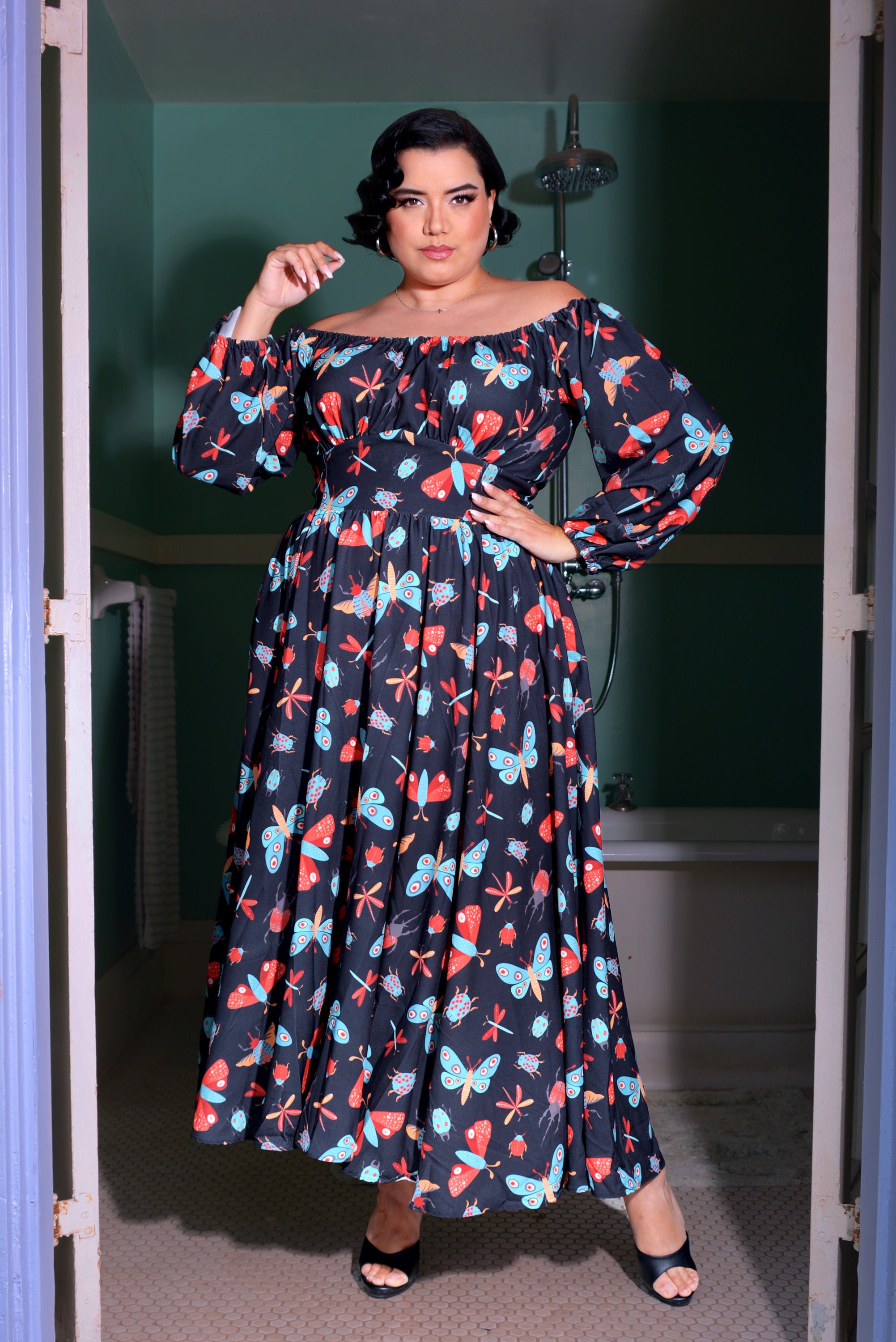 Swann 70s Maxi Dress in Insect Print Crepe | Laura Byrnes