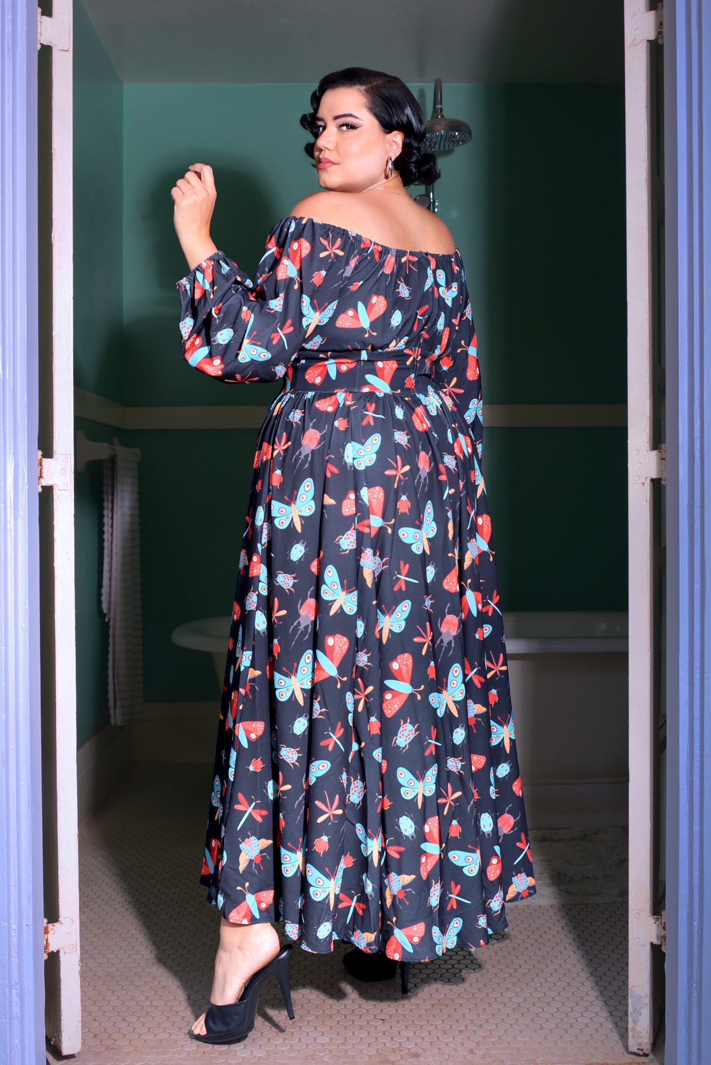 Swann 70s Maxi Dress in Insect Print Crepe | Laura Byrnes & Hope Johnstun