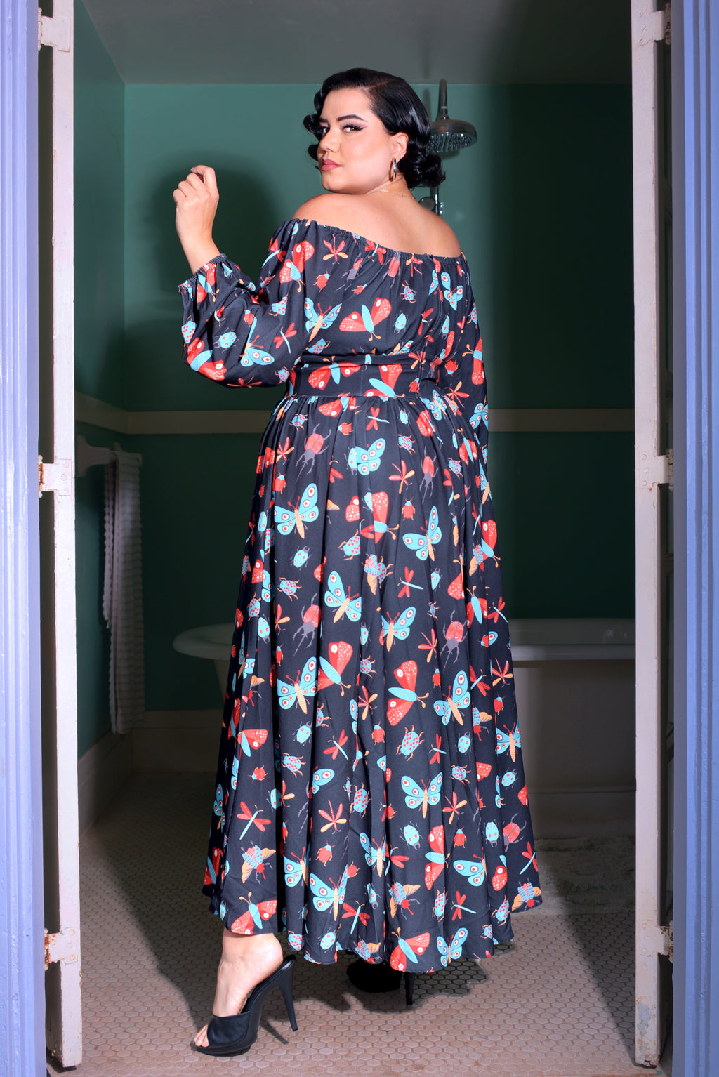 Swann 70s Maxi Dress in Insect Print Crepe | Laura Byrnes