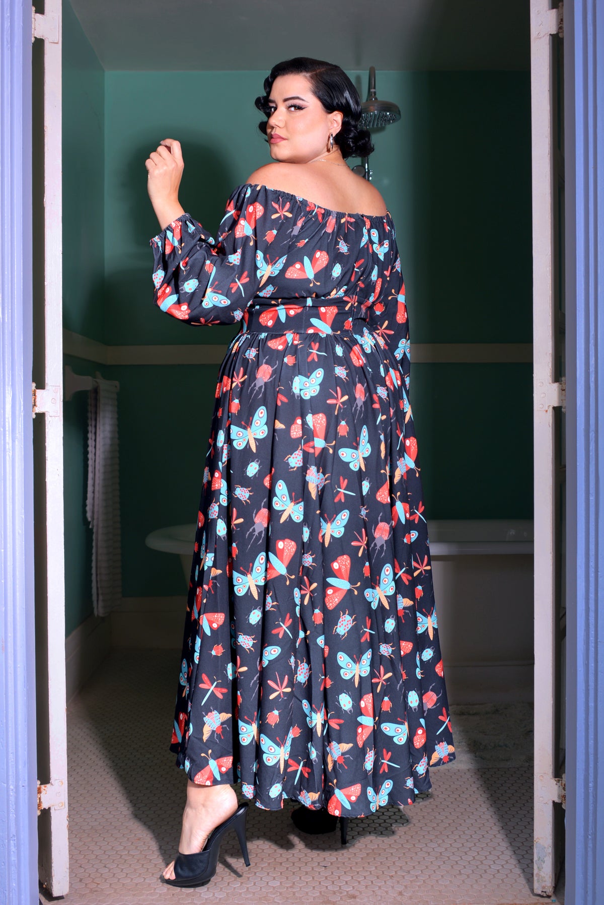 Swann 70s Maxi Dress in Insect Print Crepe | Laura Byrnes