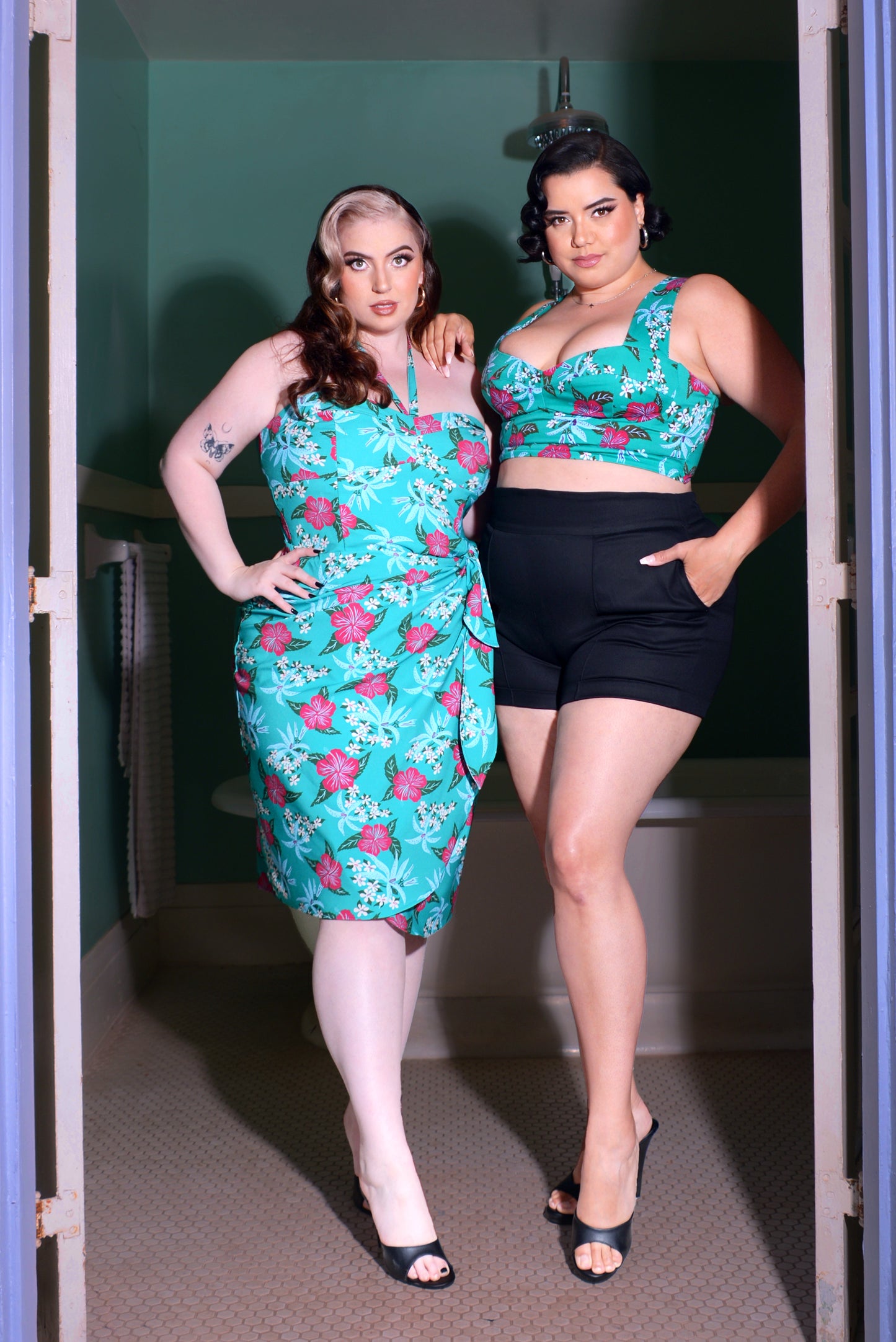 OYS - S - M - L - XL - 2X - Final Sale - Serena Sarong Wiggle Dress in Tropical Hibiscus Print | Laura Byrnes & Hope Johnstun