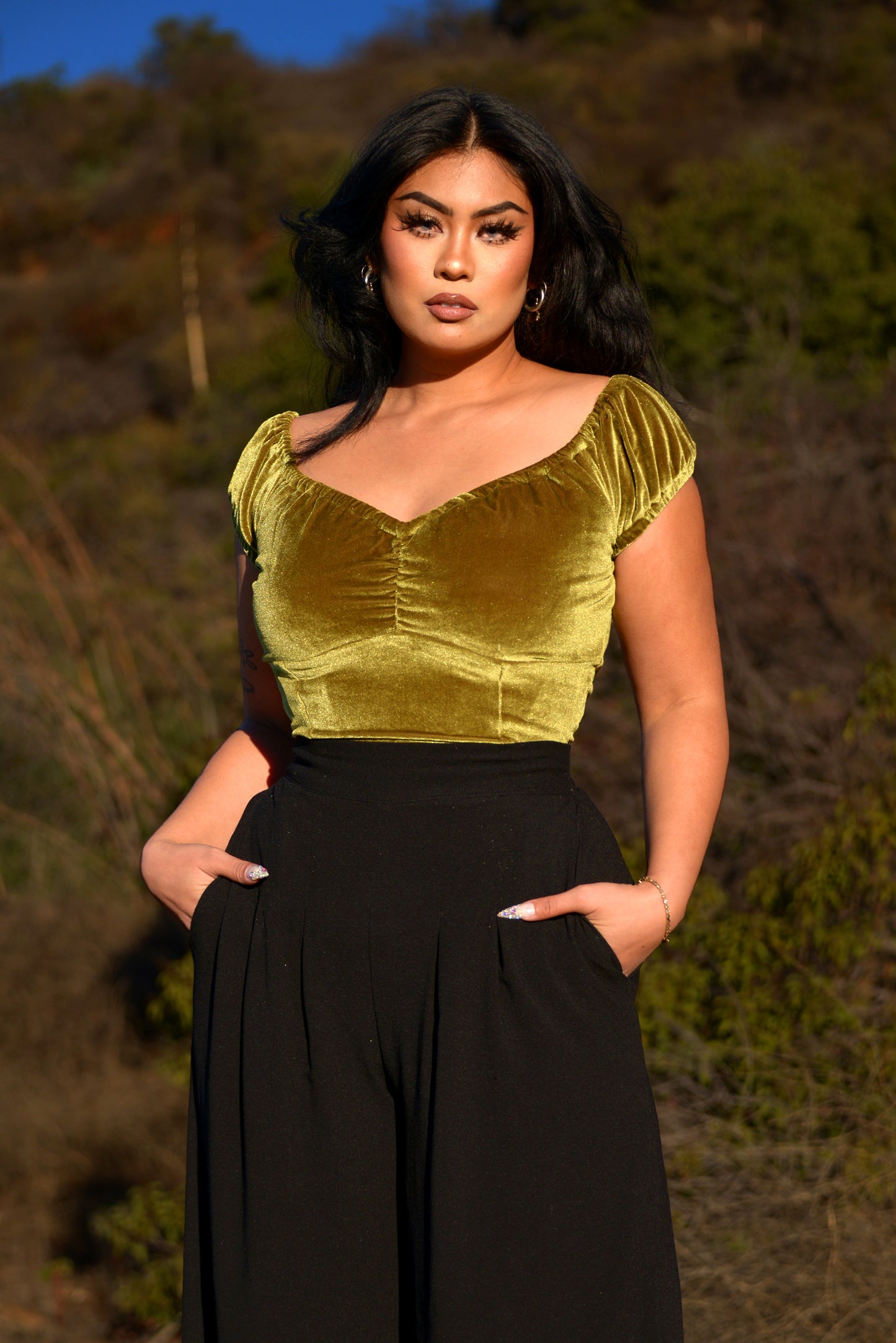 Natalie Top in Olive Velvet | Pinup Couture