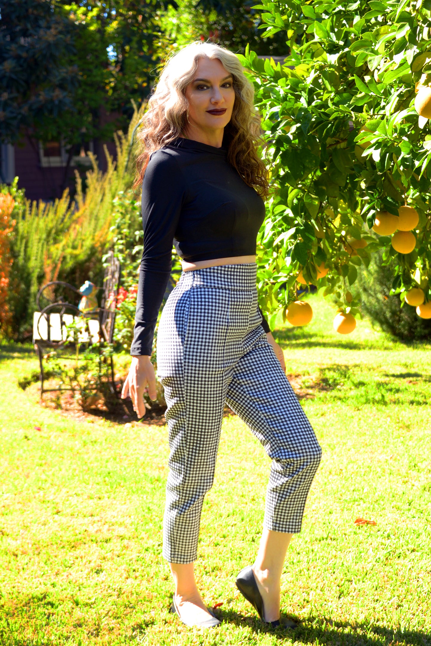 LB Cropped Trousers in Black and White Gingham Twill | Laura Byrnes Design