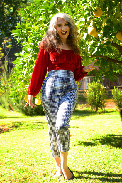 LB Cropped Trousers in Black and White Gingham Twill | Laura Byrnes Design