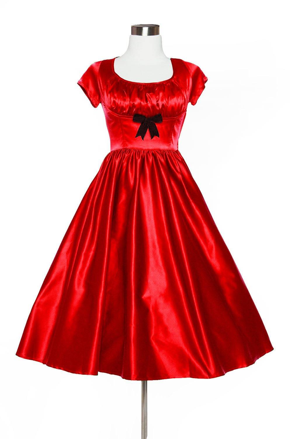 Evelyn Vintage Cocktail Dress in Red Bridal Satin | Pinup Couture - pinupgirlclothing.com