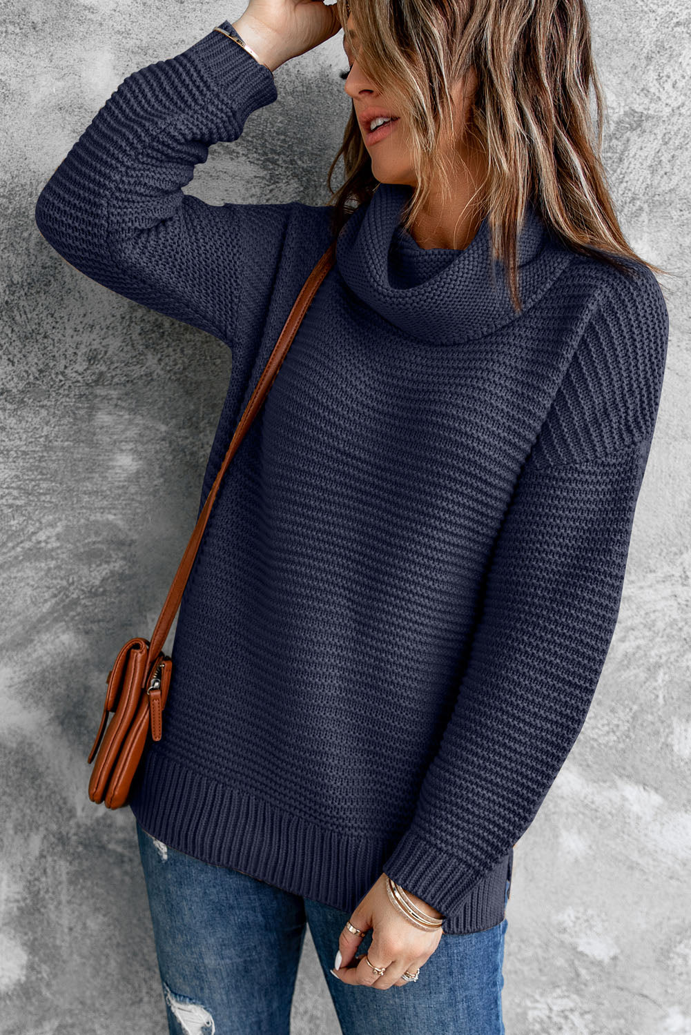 Drop and Roll Oversized Turtleneck Sweater in Green, Grey, Khaki, or Navy