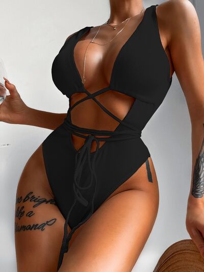 Griselda Ribbed Lace Up One-Piece Swimsuit | 2 Colors