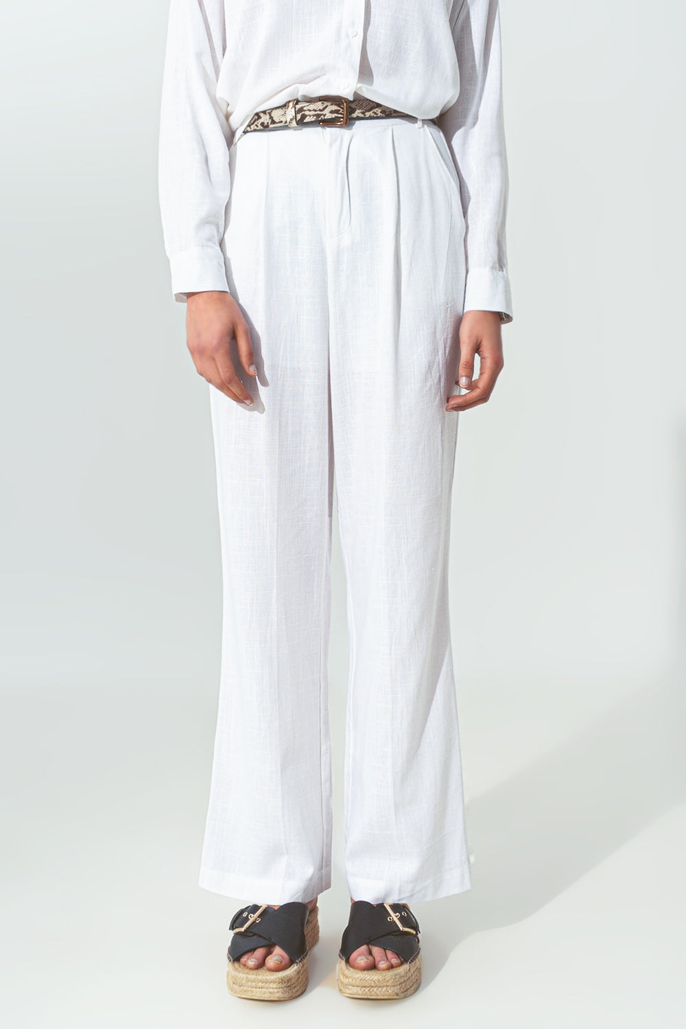 Villefranche Wide-Legged Pants in Solid White Cotton | Q2