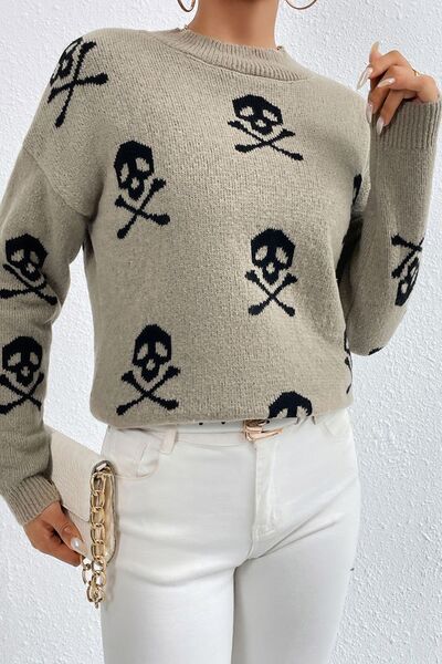 Katrina Graphic Mock Neck Dropped Shoulder Sweater | 3 Colors