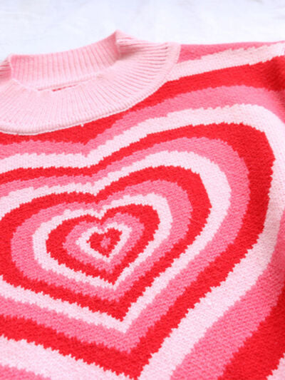 Lucky Valentine Heart Graphic Mock Neck Long Sleeve Sweater, 4 Colors