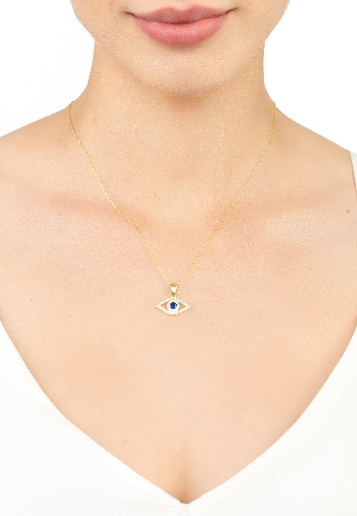 Evil Eye Elliptical Necklace Blue Gold | Latelita