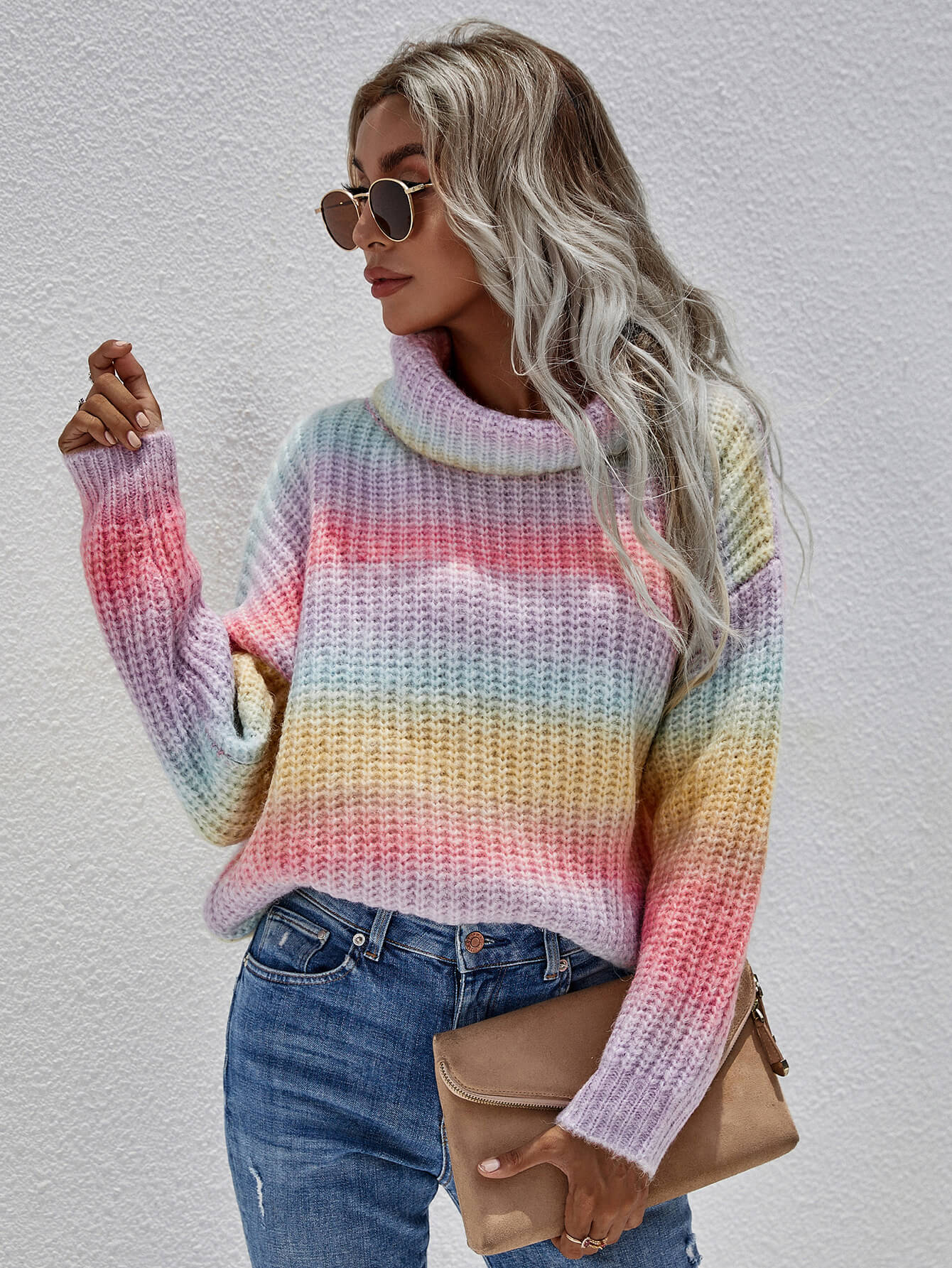 Rolled Rainbow Wide Rib Sweater in Summer and Winter