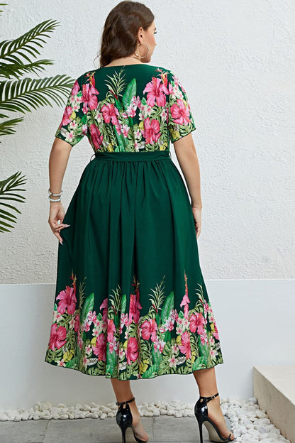 Jane Floral Round Neck Dress in Emerald Green