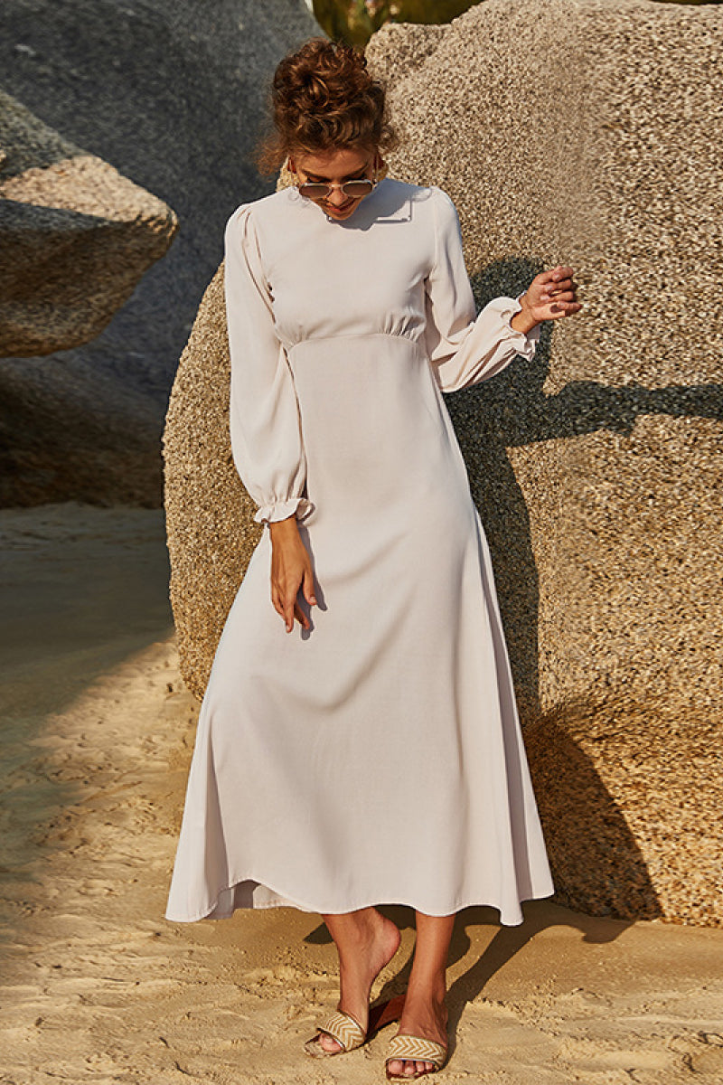 Grace High Neck Elegant Puff Sleeve Maxi Dress in Sage or Ivory