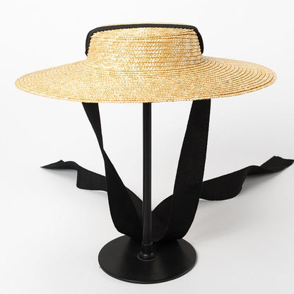 The Oceanside Wide Rim Boater Hat with Black Grosgrain Ribbon