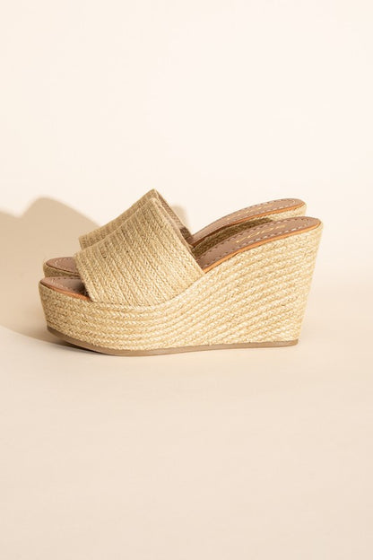 Loretta Jute Platform 1970s Tiki Wedge Slide Platform Shoes