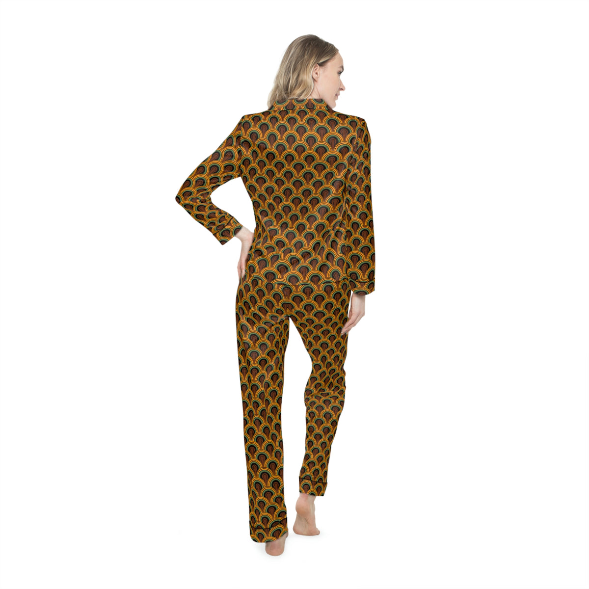 Pajama Game in Room 237 Print Satin 2 Piece Button Up PJ Set