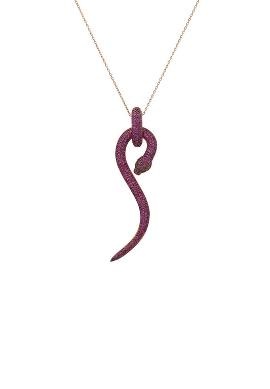 Raspberry Zircon Anaconda Rose Gold Pendant Necklace | Latelita
