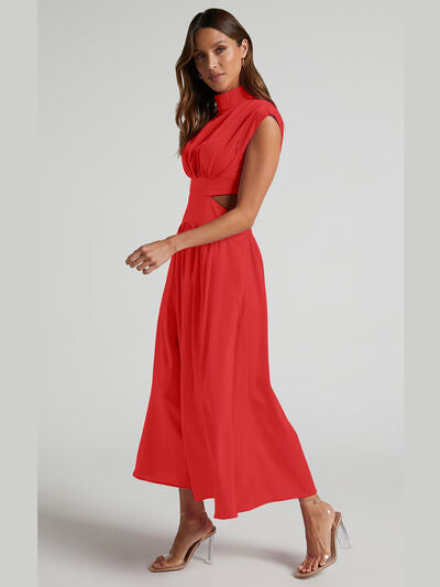 Positano Cutout Gathered Mock Neck Sleeveless Dress | 5 Colors | Poundton