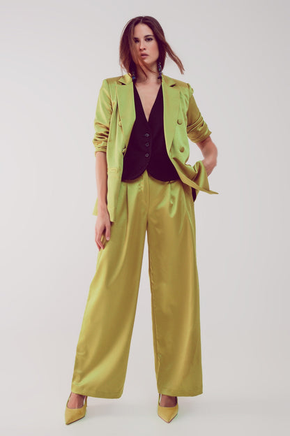 Palazzo Pleated Pants in Acid Lime | Q2