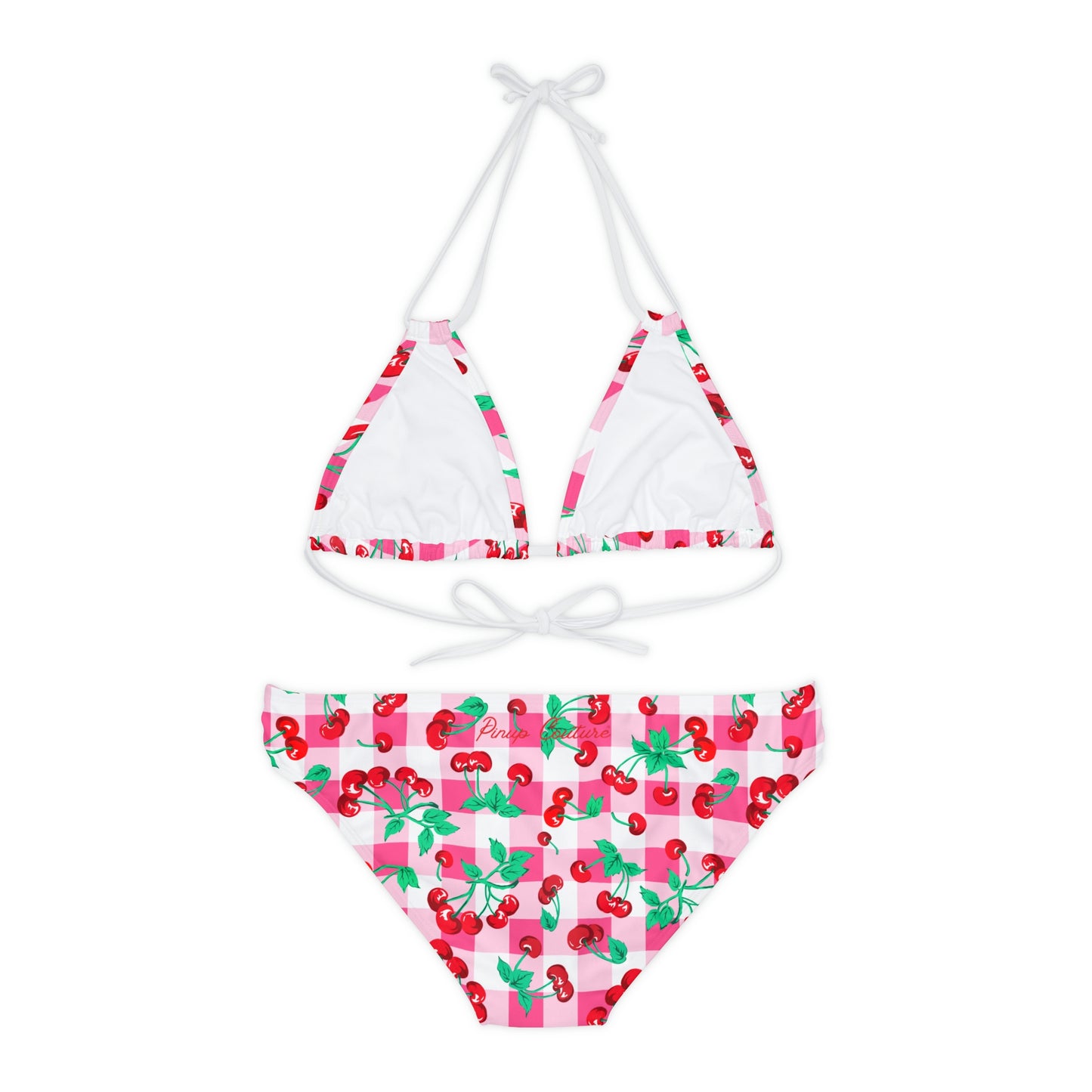 Alex Pink Vintage Gingham Cherry Print Strappy Bikini Set | Pinup Couture Swim
