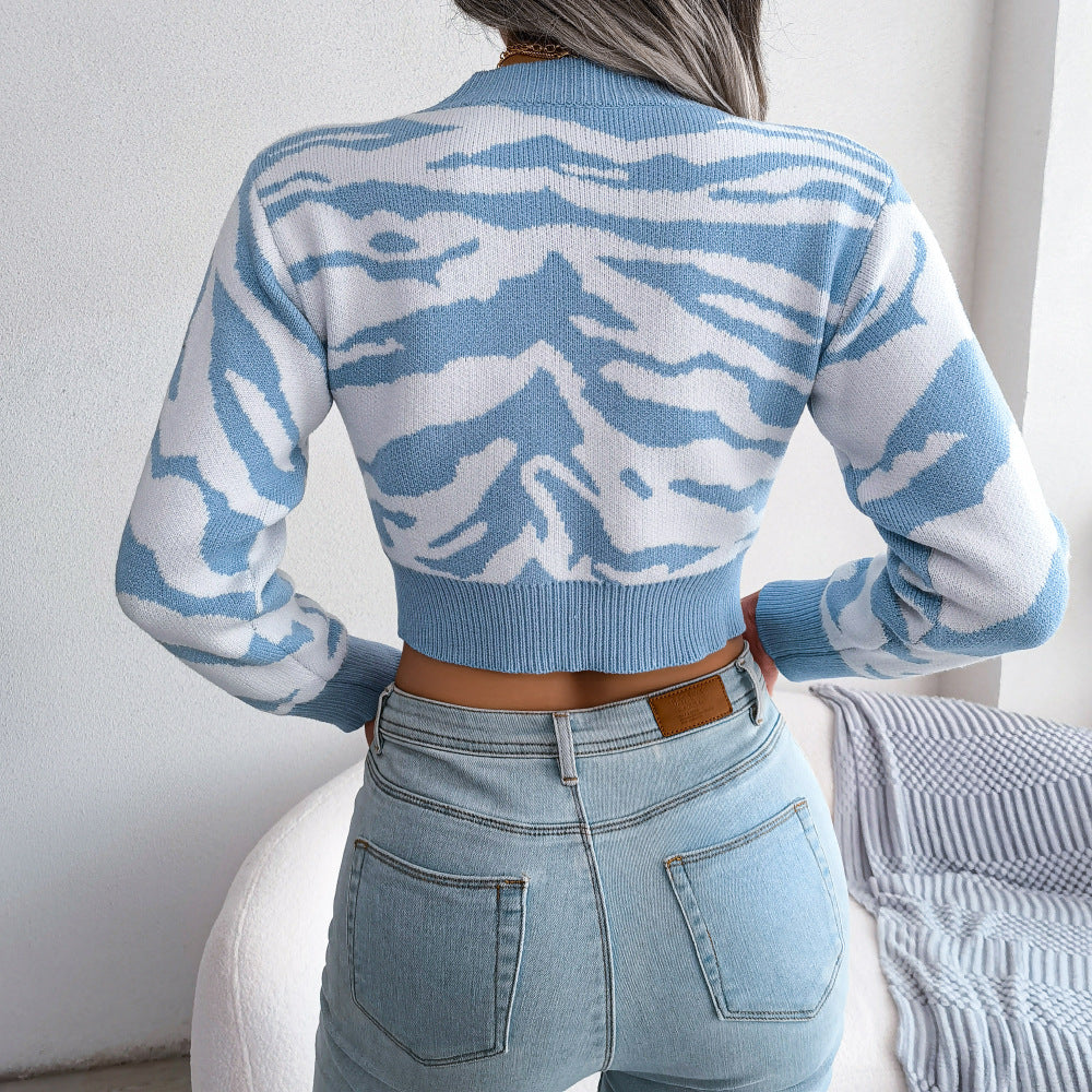 Teach Me Tiger Cropped Sweater in Black, Tan, or Blue