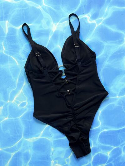 Anaconda Sun Crisscross Strap One-Piece Swimsuit in Solid Black | Poundton